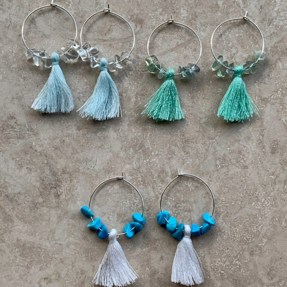 Spring Boho Crystal Tassel Hoops